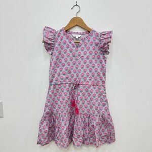 Eyelet & Ivy Flutter Sleeve 100% cotton block print Girls Sz XS grey pink blue